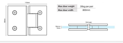 Matt Black 180° Solid Brass Shower Screen Hinge Frameless Door Enclosures AU