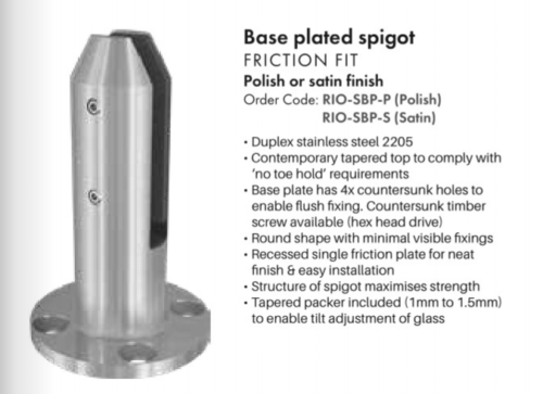 Pool Fence / Balustrade Spigot, Stainless SS2205, core drill or base plate.