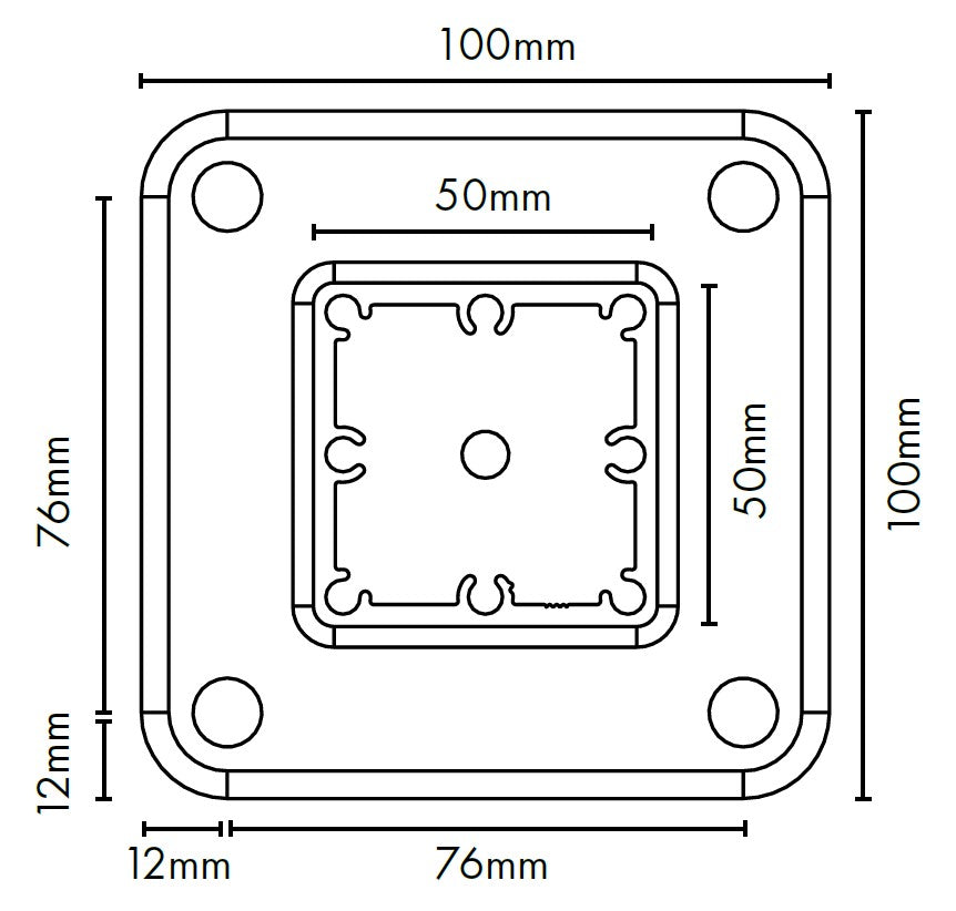 50mm x 50mm Aluminium Post with Base Plate - 1050mm H