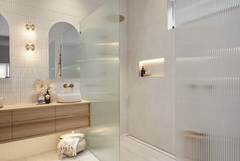 Custom Made Fluted, Frameless Shower Screen Fixed Panel . SYDNEY METRO ONLY