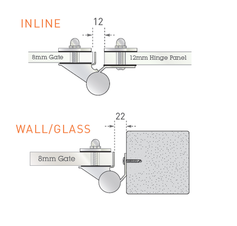 STANDARD GLASS POOL GATE HINGES - Wall to Glass