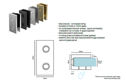 Fixed Bath Shower Screen, 1500 x 750mm with 2 x wall brackets