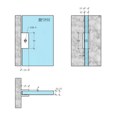 SHOWER SCREEN GLASS U BRACKET SQUARE 12MM GLASS - BRUSHED BRASS