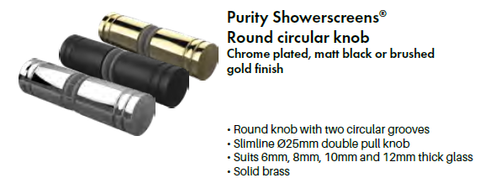 Shower Door Knob, Brushed Gold, Chrome, Matt Black