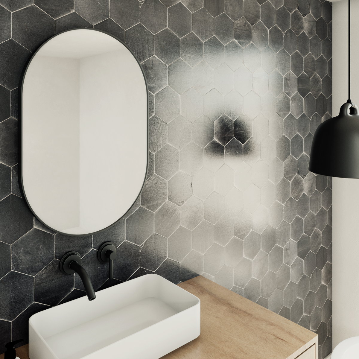 Sofia Elliptical Matt Black Mirror - 500x750mm