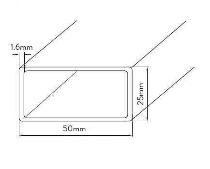 AUSTRALIS BALUSTRADE - OFFSET ALUMINIUM HANDRAIL, 5800mm box,  50 x 25mm