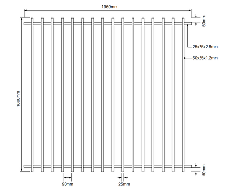 BARR 50 x 25 Aluminium Blade Fence Panel – 1800mm H x 1969mm W - White / Black, Pool Safe , Batten Fence