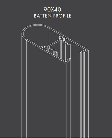 Profile Batten - 90mm x 40mm - 6100mm Long,  Curved Aluminium Battens