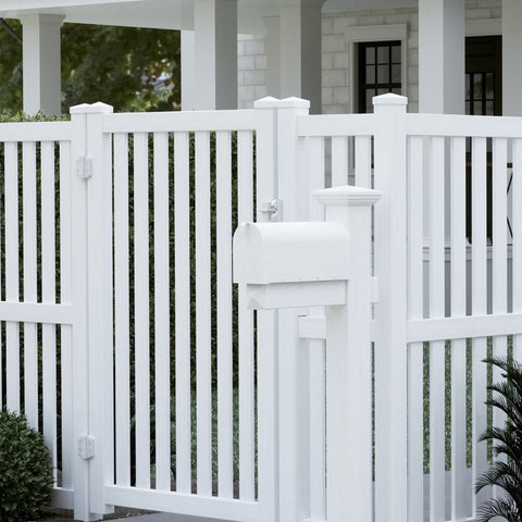 White PVC Vertical paling gate 1205mm x 1850mm, picket fence gate, 7 Year Warranty