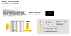 Adjustable Aluminium Pool Fence Gate 1200mm high x 1515mm, cut to size.