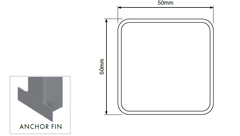 50x50mm core drill post 1800mm OR 2100mm H Aluminium, with top cap