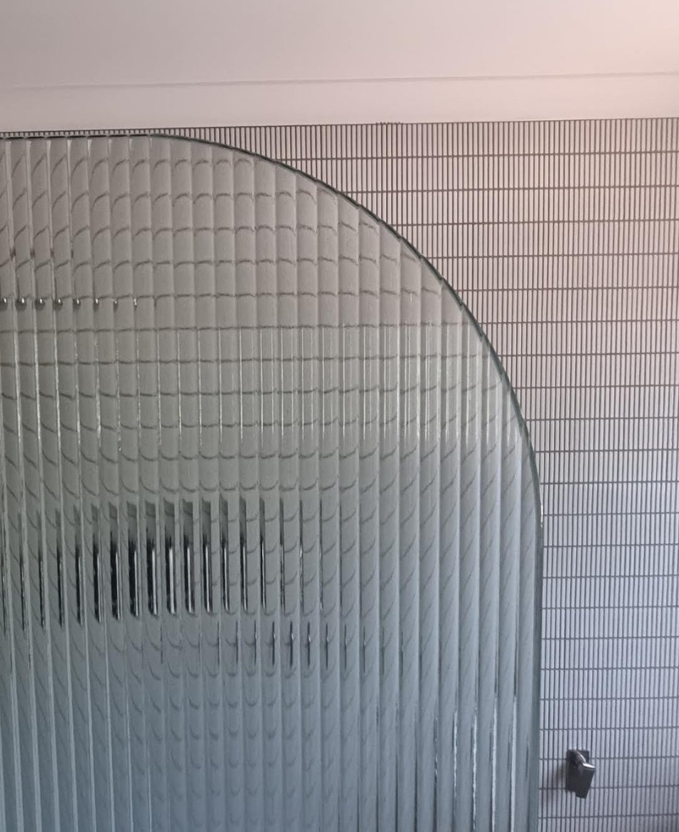 Radius Corner Fluted, Frameless Shower Screen Fixed Panel with Brackets