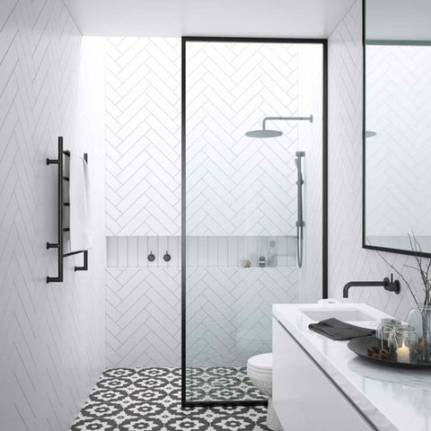 Framed Walk in Shower Screen, 3 width options. Shower Panel, Matte Black/silver