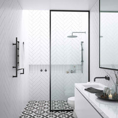 Framed Walk in Shower Screen, 3 width options. Shower Panel, Matte Black/silver