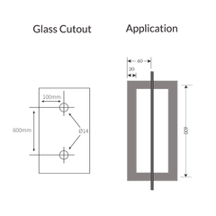D TYPE Handle, 620X40X20, 600mm CTC Glass, Timber or Aluminium Doors