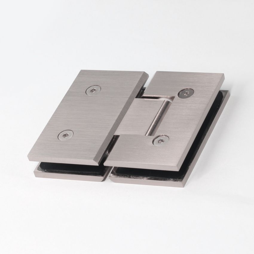 FORGE SHOWER HINGE HEAVY DUTY GLASS TO GLASS 180 DEGREE   10mm and 12mm glass glass - Brushed Nickel