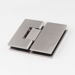FORGE SHOWER HINGE HEAVY DUTY GLASS TO GLASS 180 Degrees 10mm and 12mm glass glass - Brushed Nickel