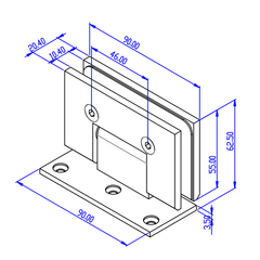 FORGE CHROME SHOWER HINGE GLASS TO WALL L-SHAPE 90 Degrees 10mm glass - Chrome