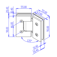 FORGE SHOWER HINGE GLASS TO GLASS 135 Degrees 10mm glass - Brushed Brass