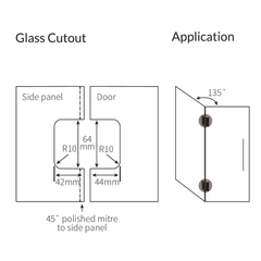 FORGE SHOWER HINGE GLASS TO GLASS 135 Degrees 10mm glass - Brushed Nickel
