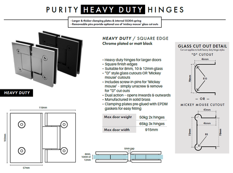 Heavy Duty Frameless Shower Screen Hinge, Glass to Wall or Glass to Gl ...