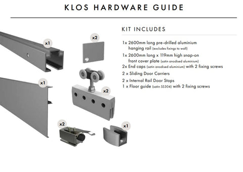 KLOS Sliding Internal Glass Door Hardware Kit,