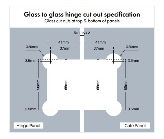 White Polaris 125 Soft Close Hinge - 1 Pair, Self Closing Pool Fence Glass Gate, Glass to Glass