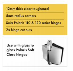 Polaris / Atlantic Glass Pool Fence HINGE Panel, 12mm toughened glass frameless pool fence hinge panel