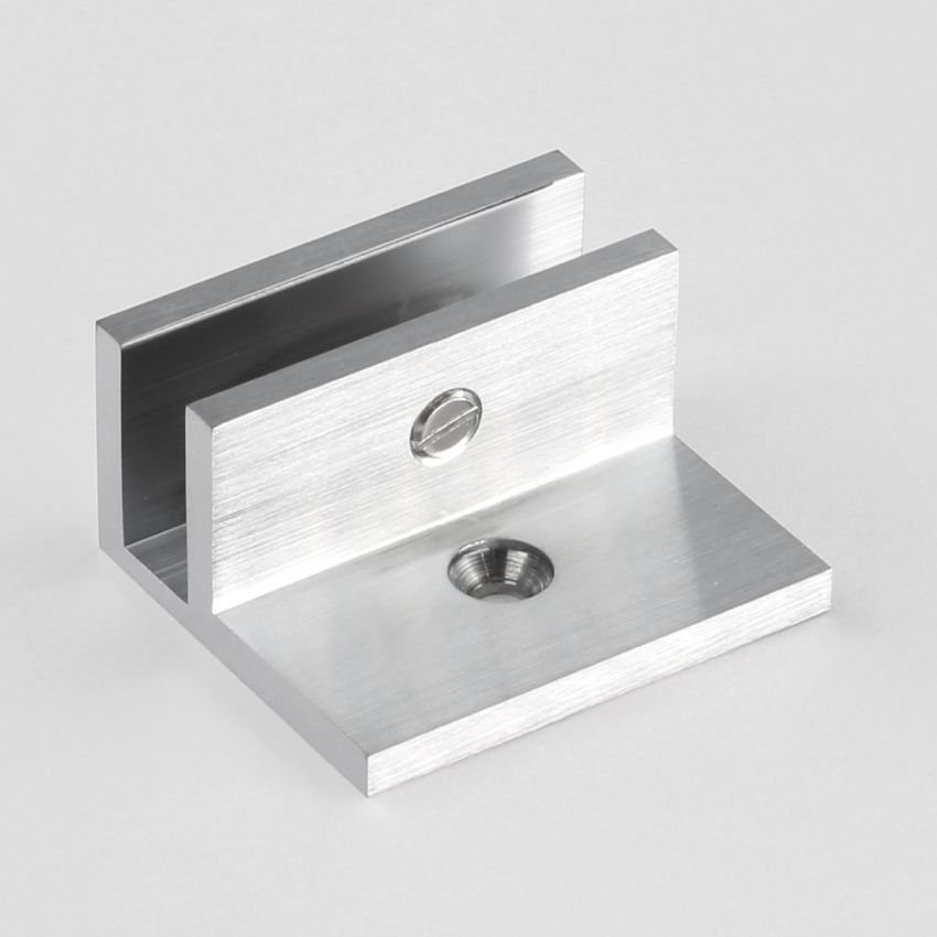 Frameless shower glass U BRACKET SQUARE WITH HORIZONTAL LEG  10mm glass - Brushed Satin