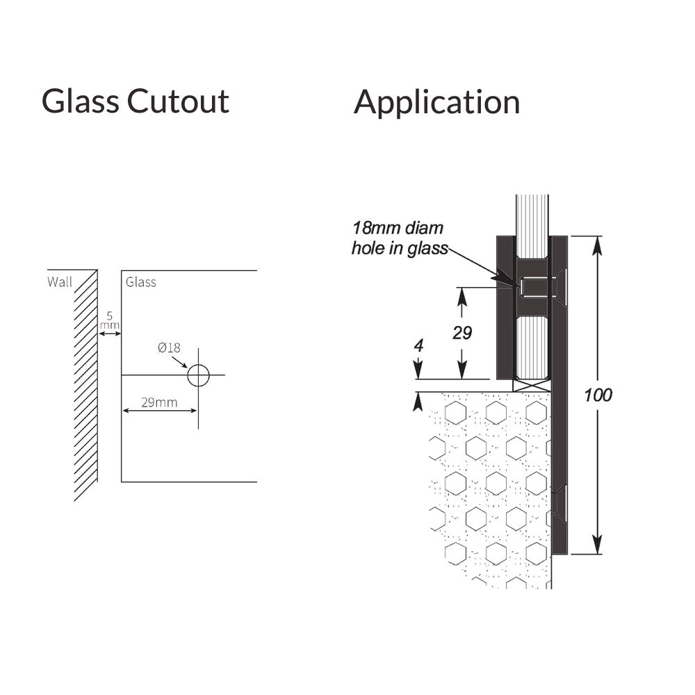 BRACKET SQUARE GLASS TO WALL 180 Degrees - Image 3