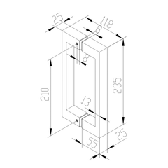 SHOWER DOOR HANDLE RECTANGULAR D 235X25X13 210MM CTC - Matt Black