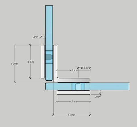 Frameless shower glass BRACKET SQUARE GLASS TO GLASS 90 DEGREE